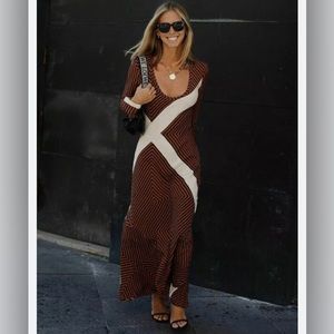 LAST ZARA SS21 WOMAN STRIPED MIDI DRESS Brown 8691/360- Small